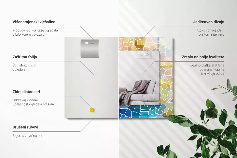 Négyszögletes díszes tükör Színes absztrakt mozaik