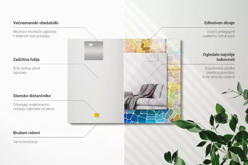 Négyszögletes díszes tükör Színes absztrakt mozaik