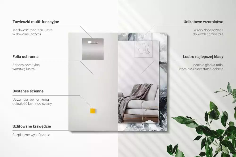 Négyszögletes díszes tükör Absztrakt festmény kompozíció