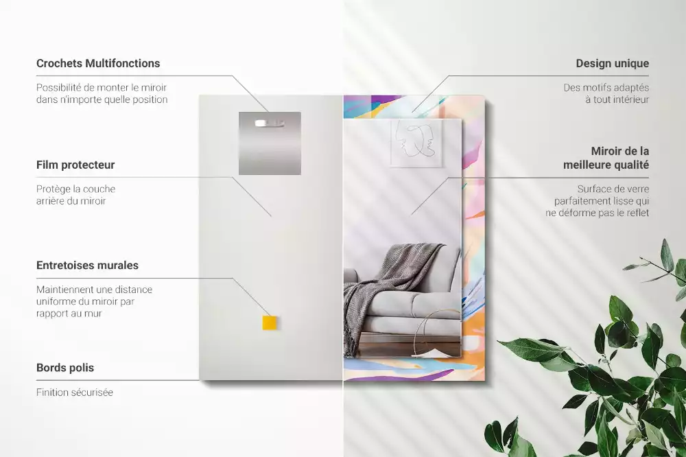 Négyszögletes díszes tükör Absztrakt színes vonások