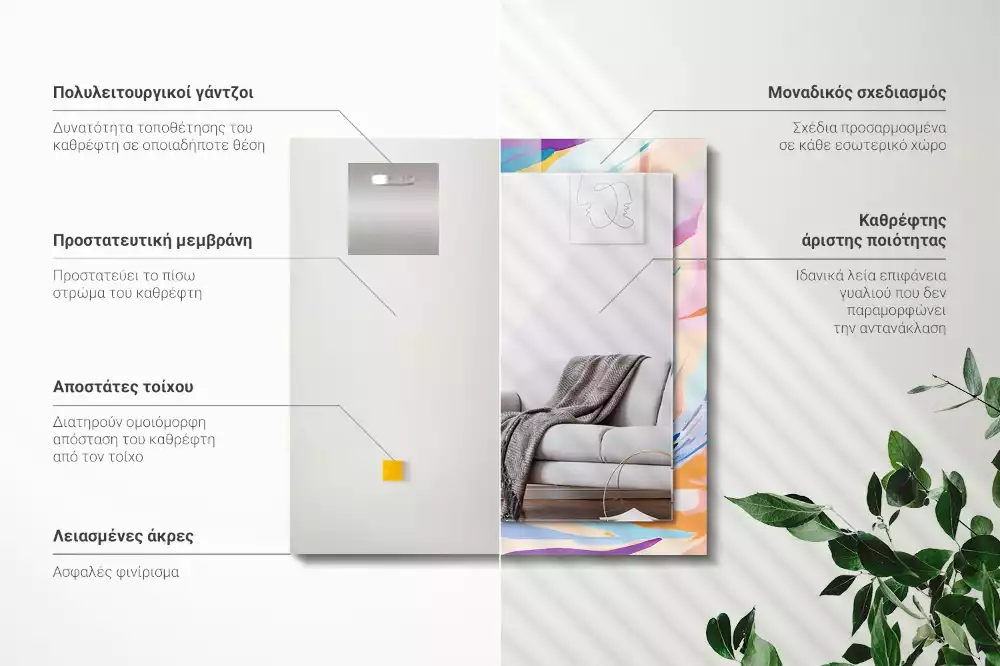 Négyszögletes díszes tükör Absztrakt színes vonások