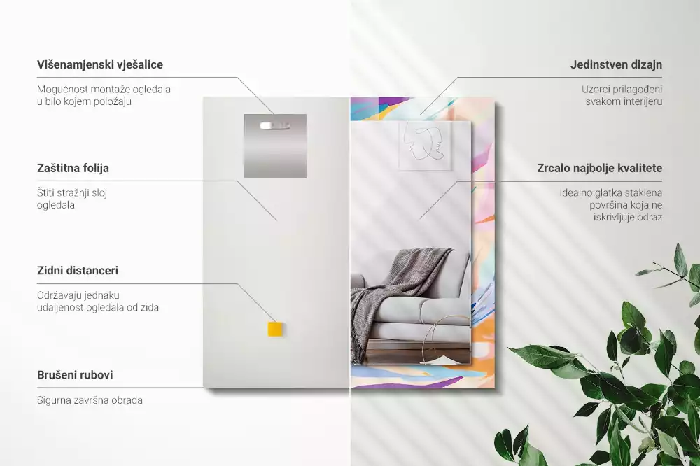 Négyszögletes díszes tükör Absztrakt színes vonások