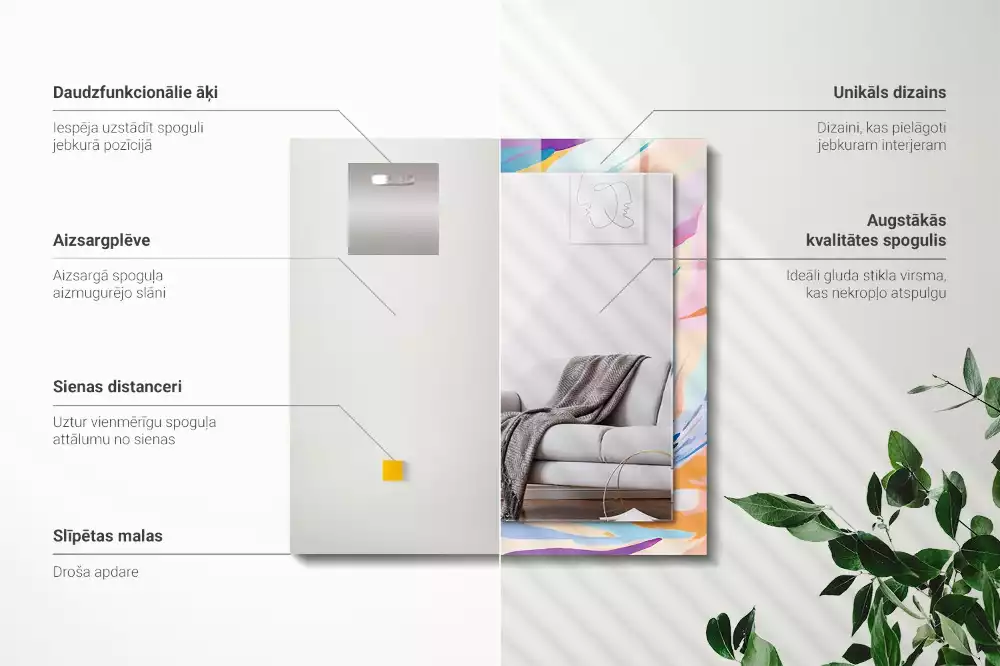 Négyszögletes díszes tükör Absztrakt színes vonások