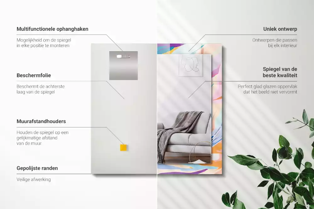 Négyszögletes díszes tükör Absztrakt színes vonások