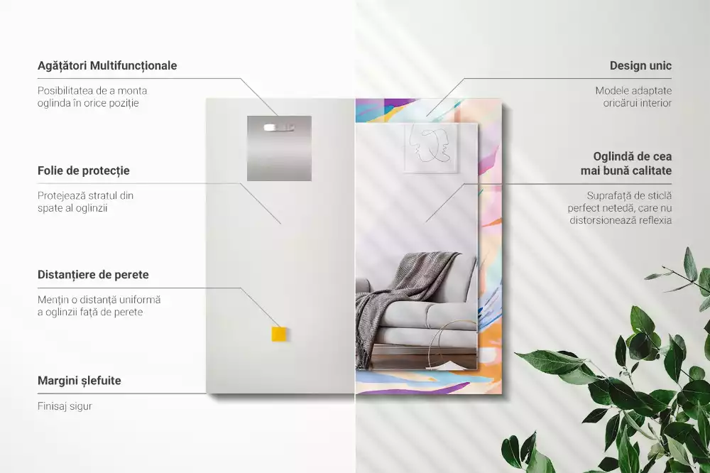 Négyszögletes díszes tükör Absztrakt színes vonások