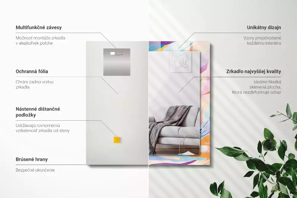 Négyszögletes díszes tükör Absztrakt színes vonások