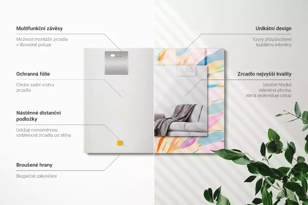 Négyszögletes díszes tükör Absztrakt színes vonások