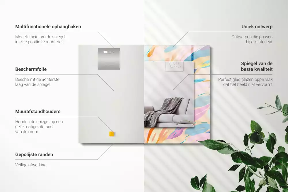 Négyszögletes díszes tükör Absztrakt színes vonások