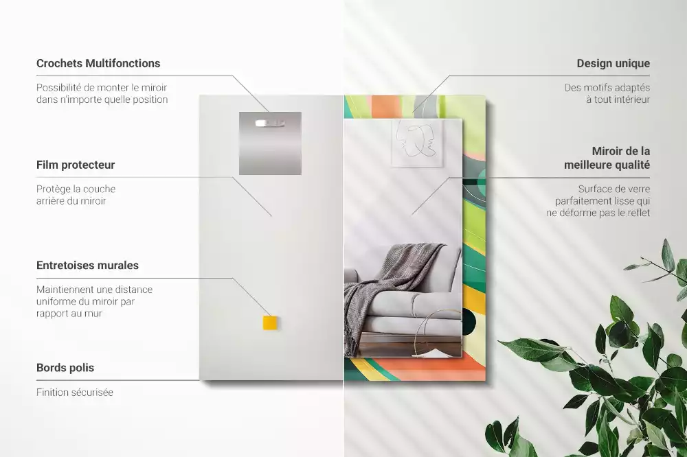 Négyszögletes díszes tükör Absztrakt színes minták