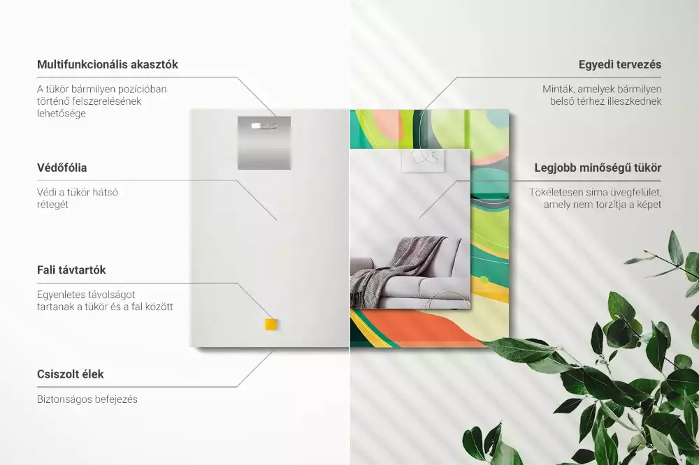 Négyszögletes díszes tükör Absztrakt színes minták