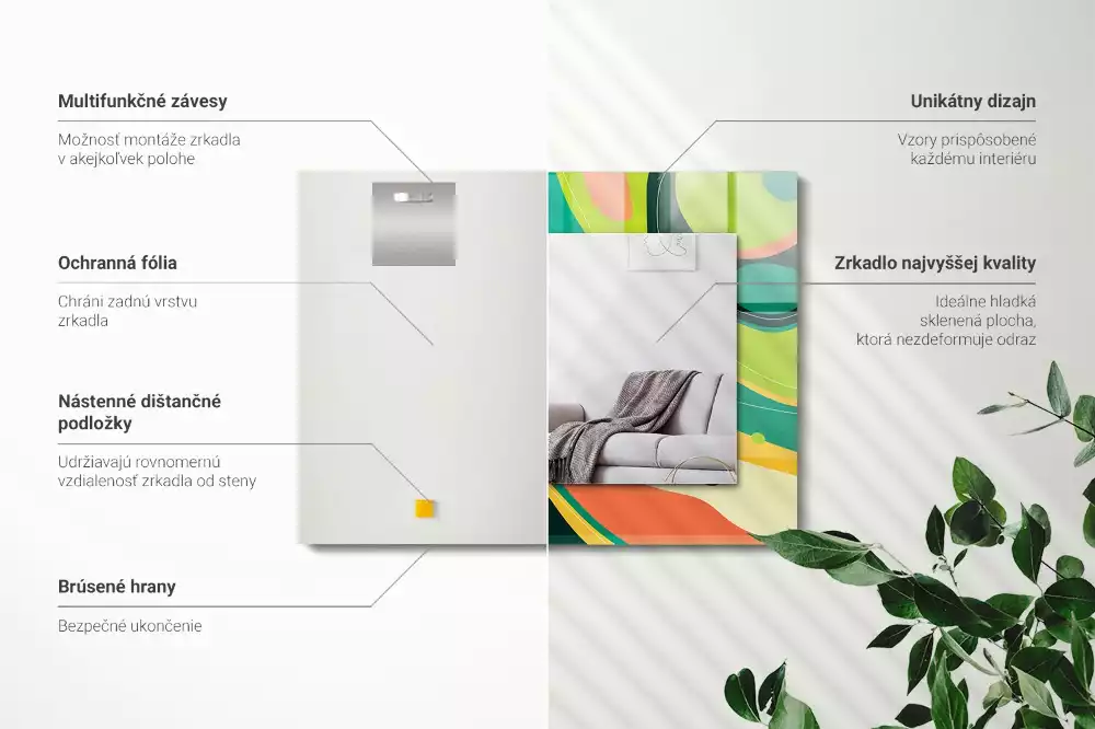 Négyszögletes díszes tükör Absztrakt színes minták