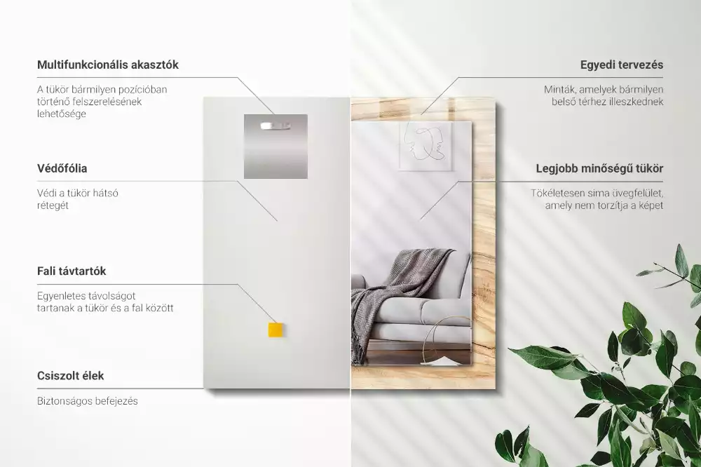 Négyszögletes díszes tükör Fa erezet textúra