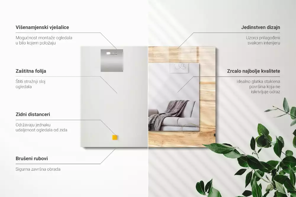 Négyszögletes díszes tükör Fa erezet textúra