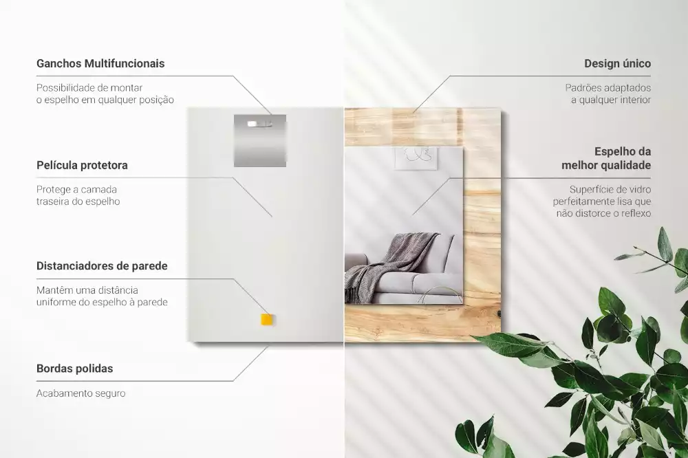 Négyszögletes díszes tükör Fa erezet textúra