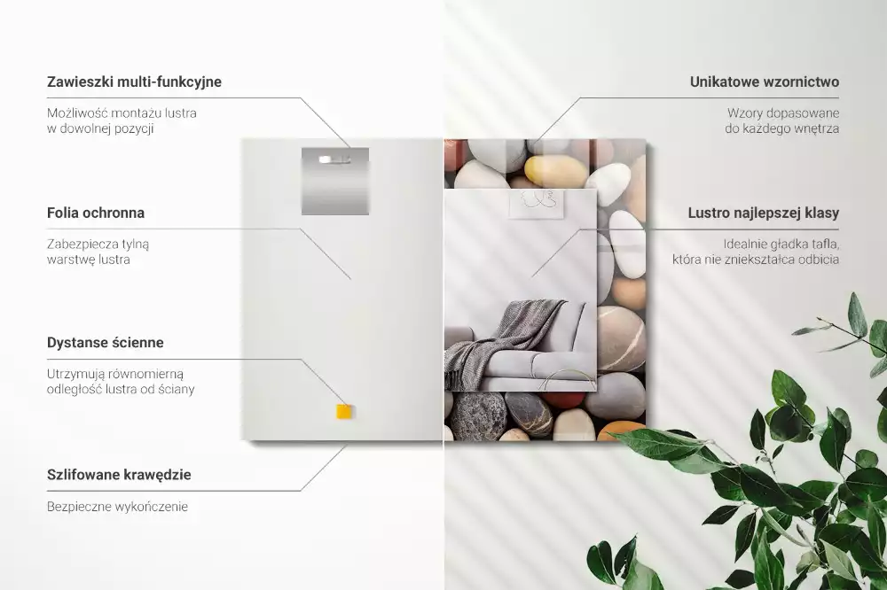 Négyszögletes díszes tükör Színes sima kövek