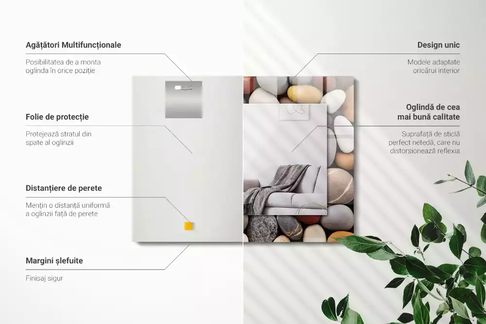 Négyszögletes díszes tükör Színes sima kövek