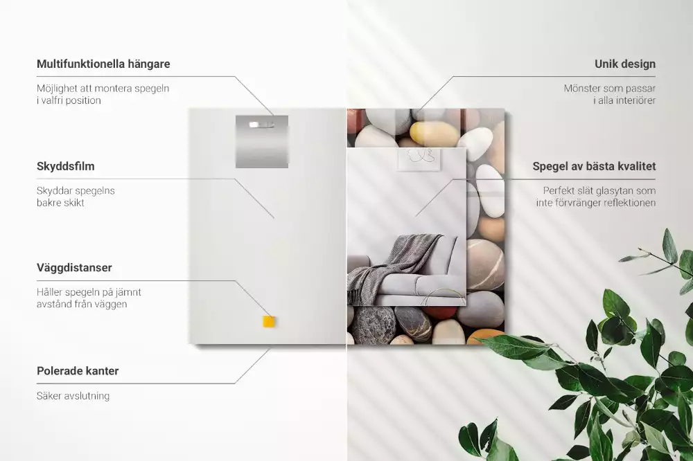 Négyszögletes díszes tükör Színes sima kövek