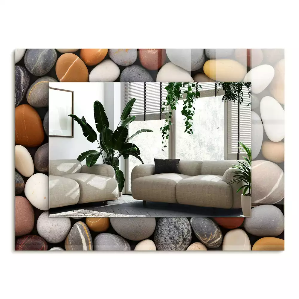 Négyszögletes díszes tükör Színes sima kövek