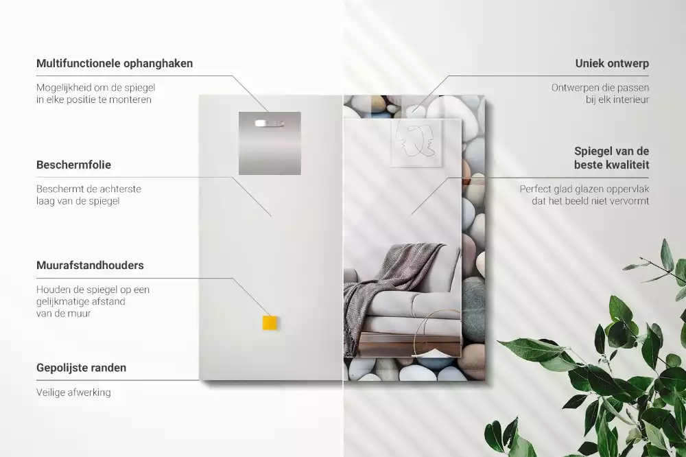 Négyszögletes díszes tükör Színes sima kövek