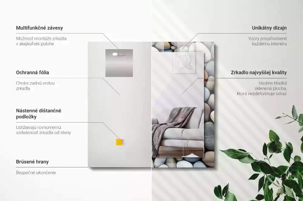 Négyszögletes díszes tükör Színes sima kövek