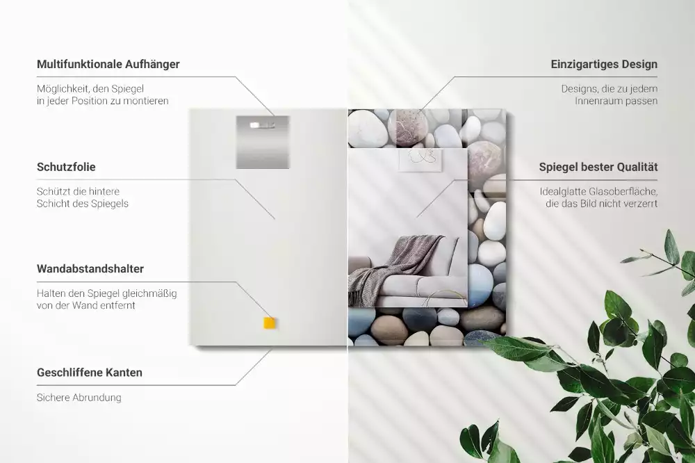 Négyszögletes díszes tükör Színes sima kövek