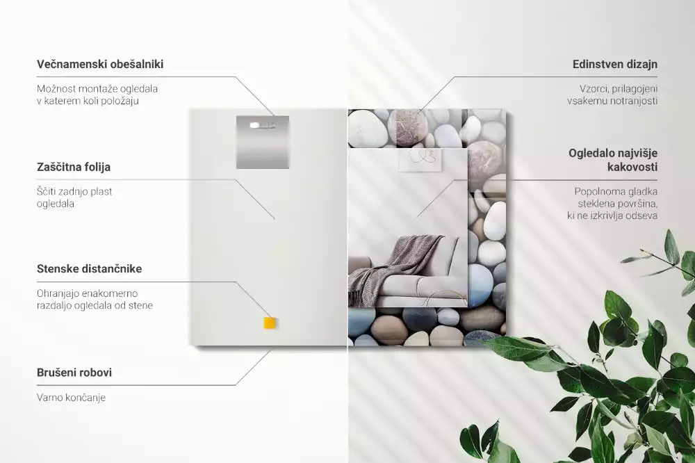 Négyszögletes díszes tükör Színes sima kövek