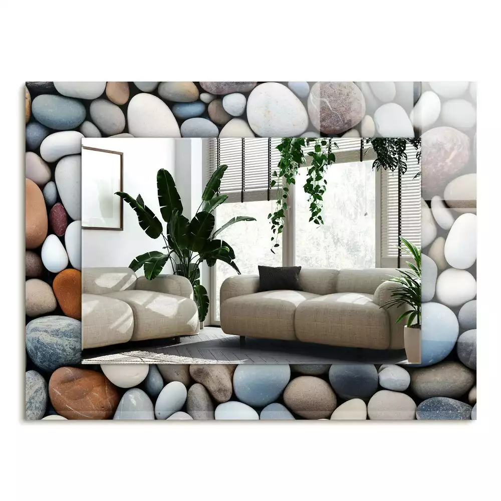 Négyszögletes díszes tükör Színes sima kövek