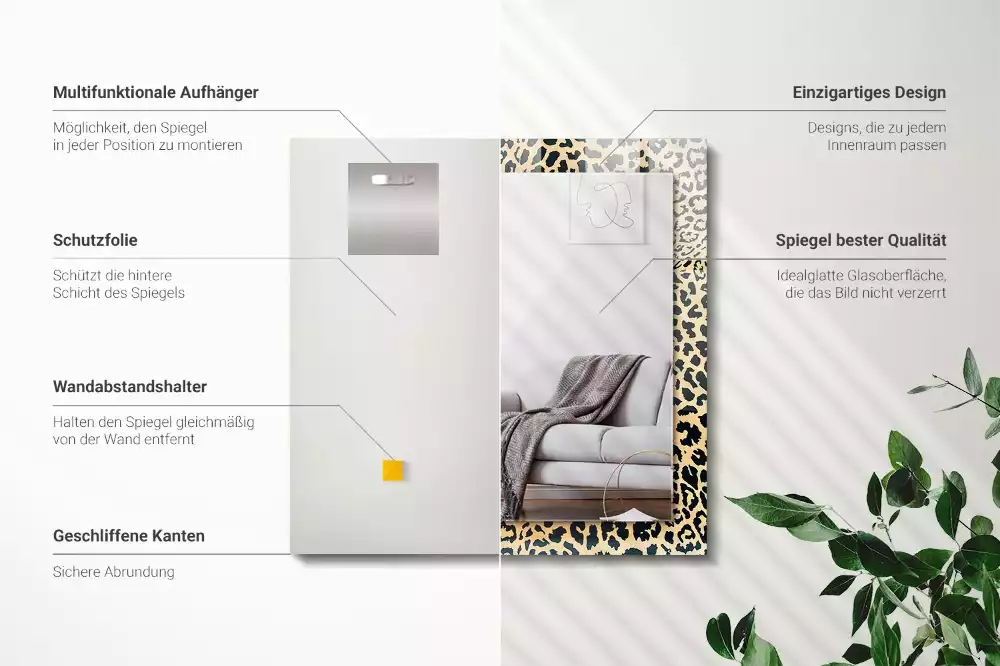 Négyszögletes díszes tükör Leopárd párduca