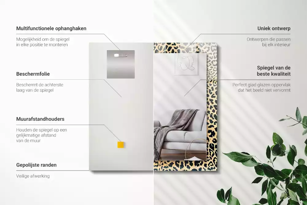 Négyszögletes díszes tükör Leopárd párduca