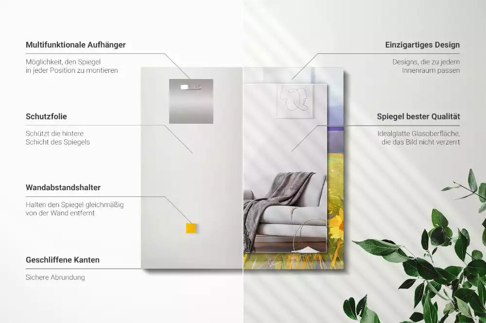 Négyszögletes díszes tükör Napraforgó mező