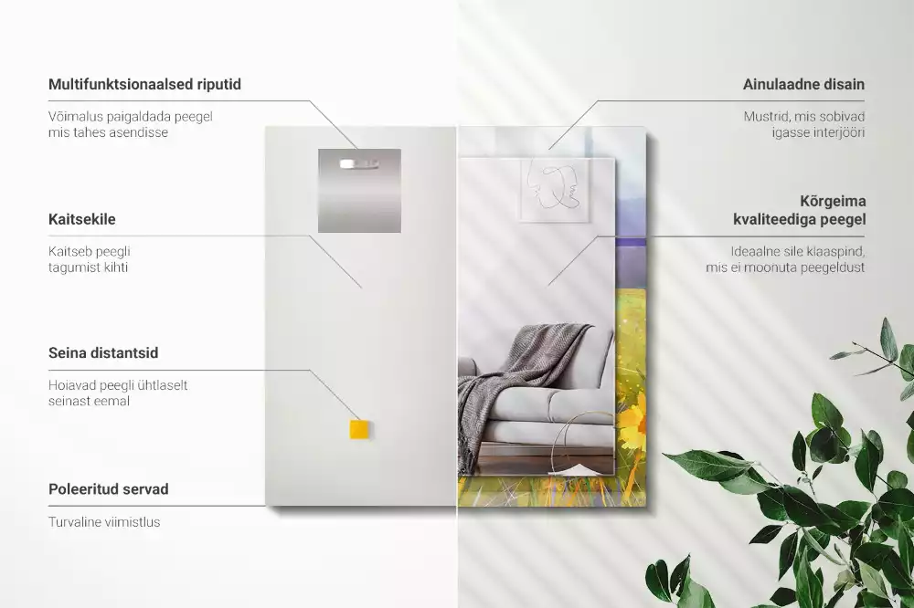 Négyszögletes díszes tükör Napraforgó mező