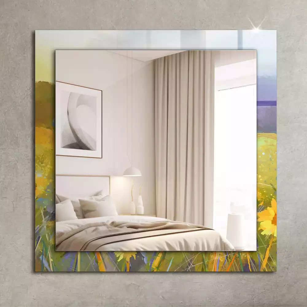 Négyszögletes díszes tükör Napraforgó mező