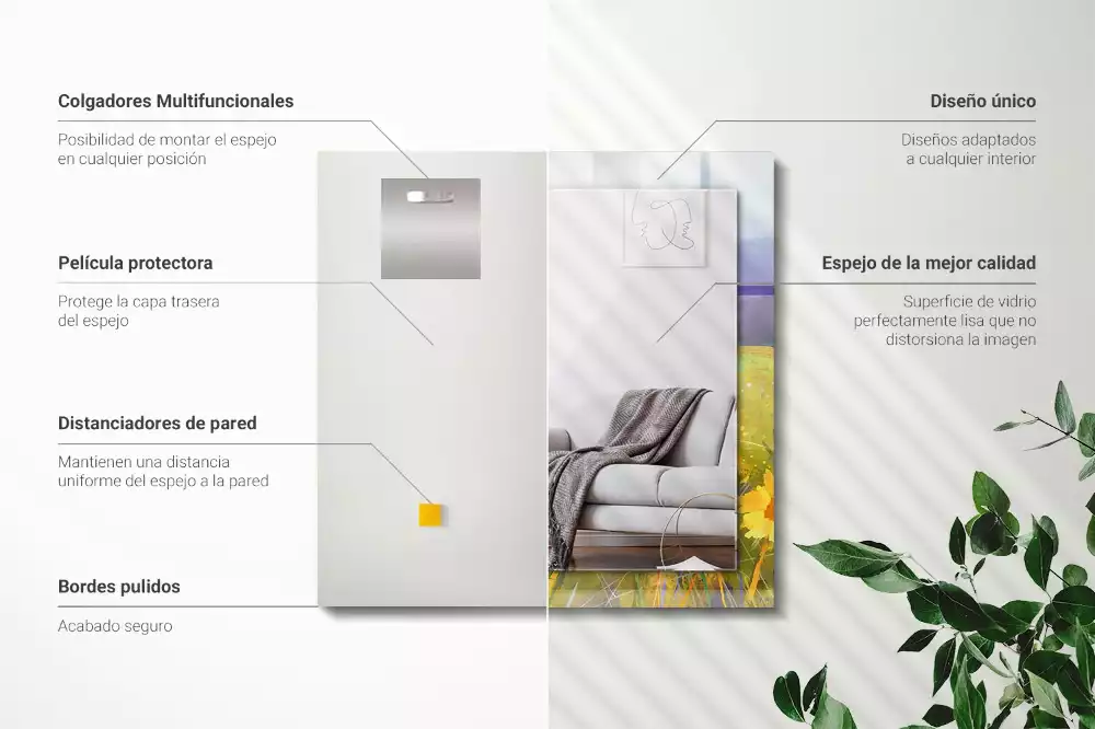 Négyszögletes díszes tükör Napraforgó mező