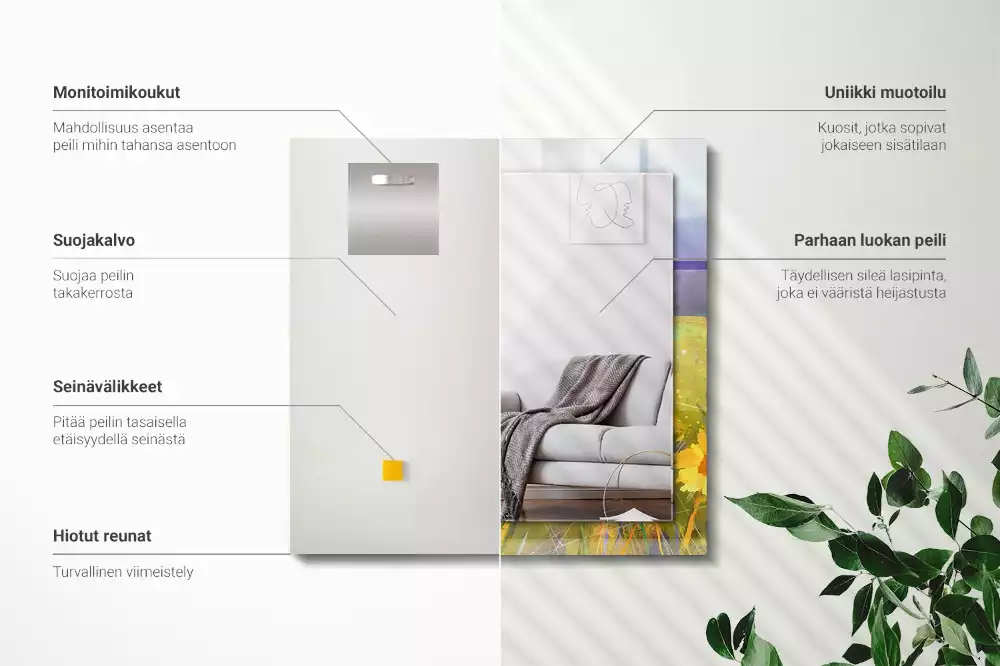 Négyszögletes díszes tükör Napraforgó mező