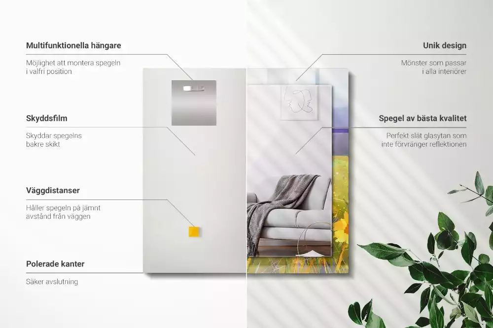 Négyszögletes díszes tükör Napraforgó mező