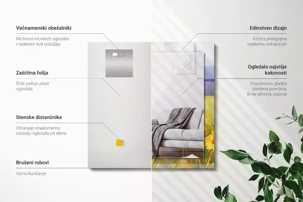 Négyszögletes díszes tükör Napraforgó mező