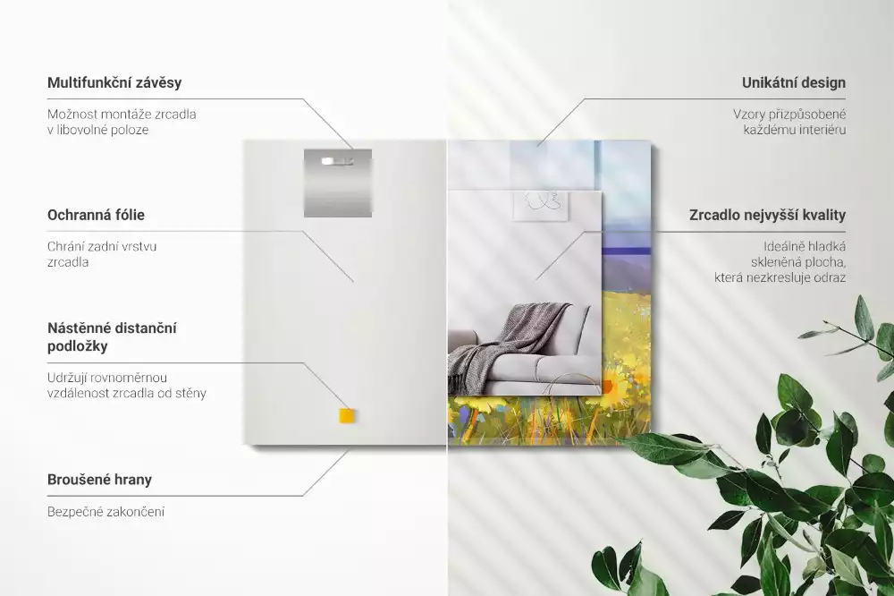 Négyszögletes díszes tükör Napraforgó mező