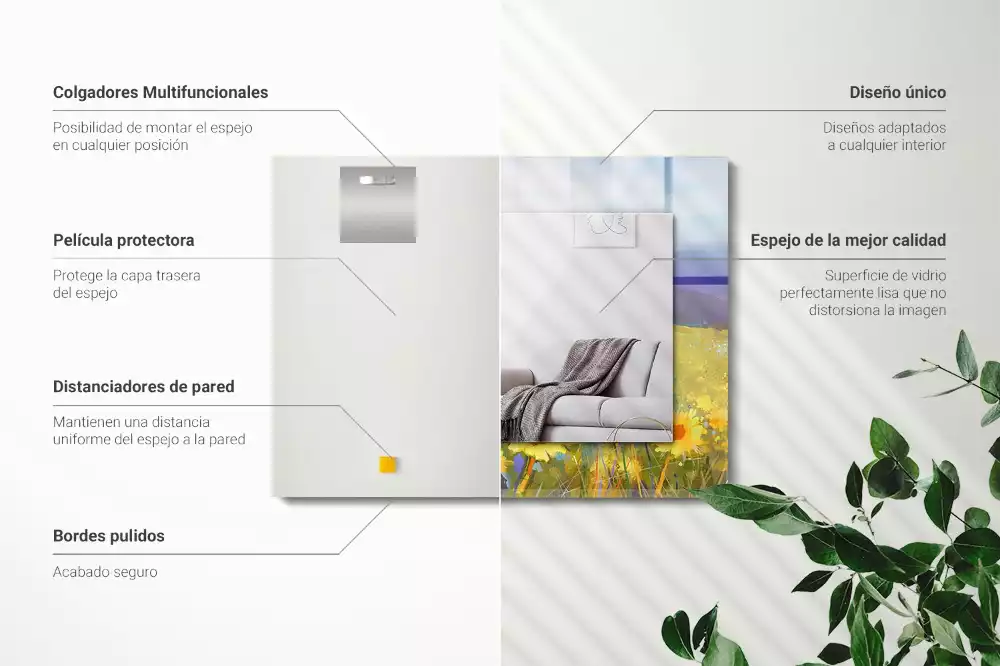 Négyszögletes díszes tükör Napraforgó mező