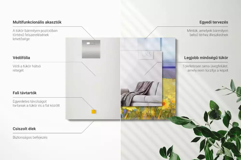 Négyszögletes díszes tükör Napraforgó mező