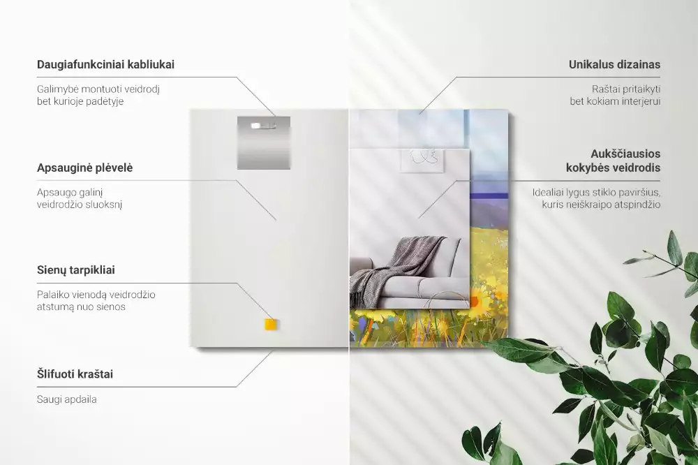 Négyszögletes díszes tükör Napraforgó mező