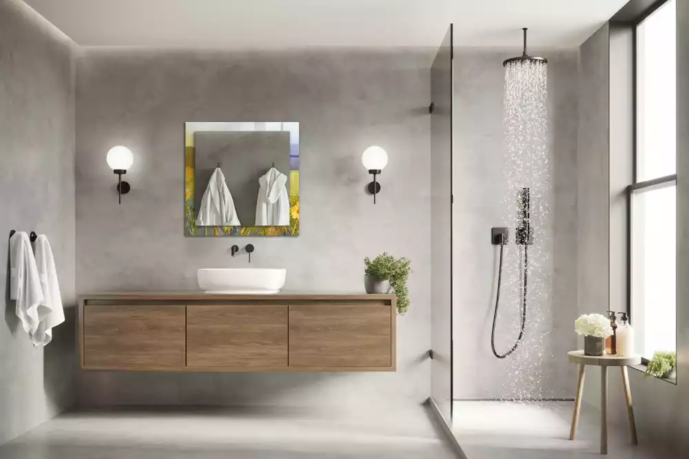 Négyszögletes díszes tükör Napraforgó mező