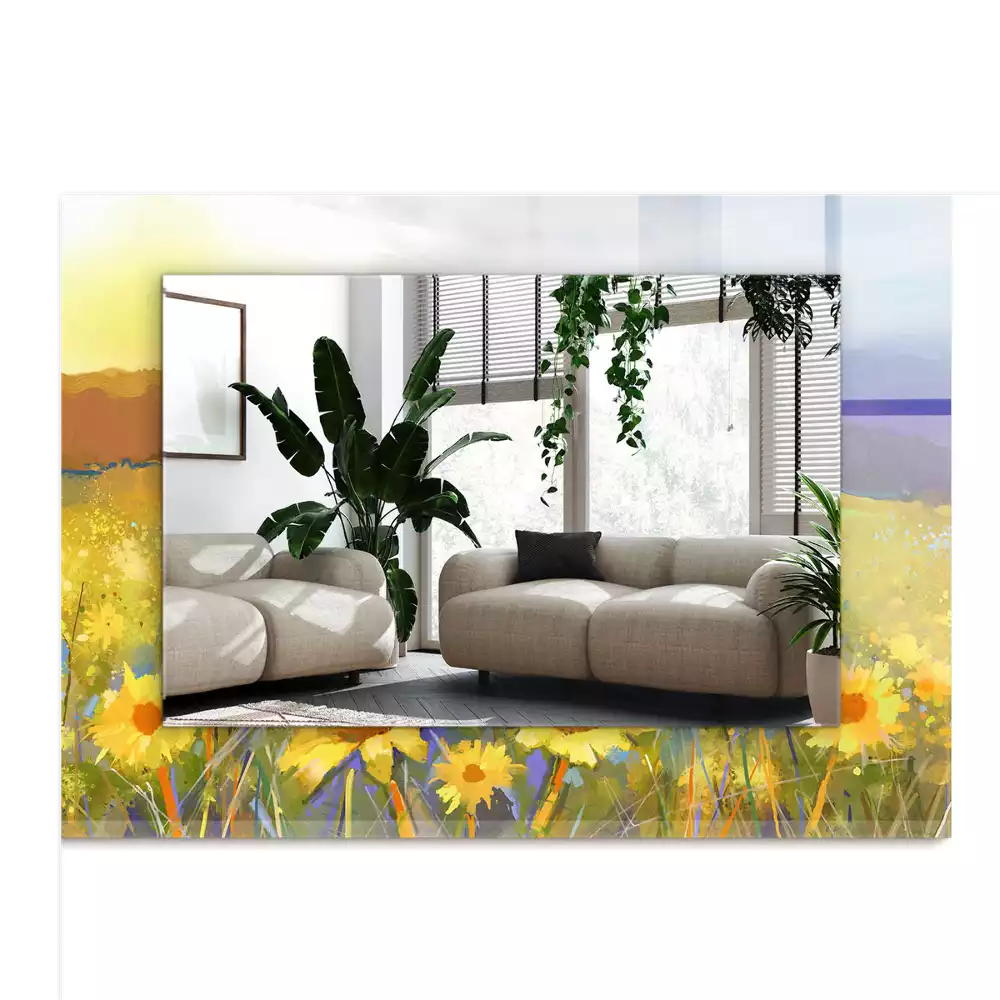 Négyszögletes díszes tükör Napraforgó mező