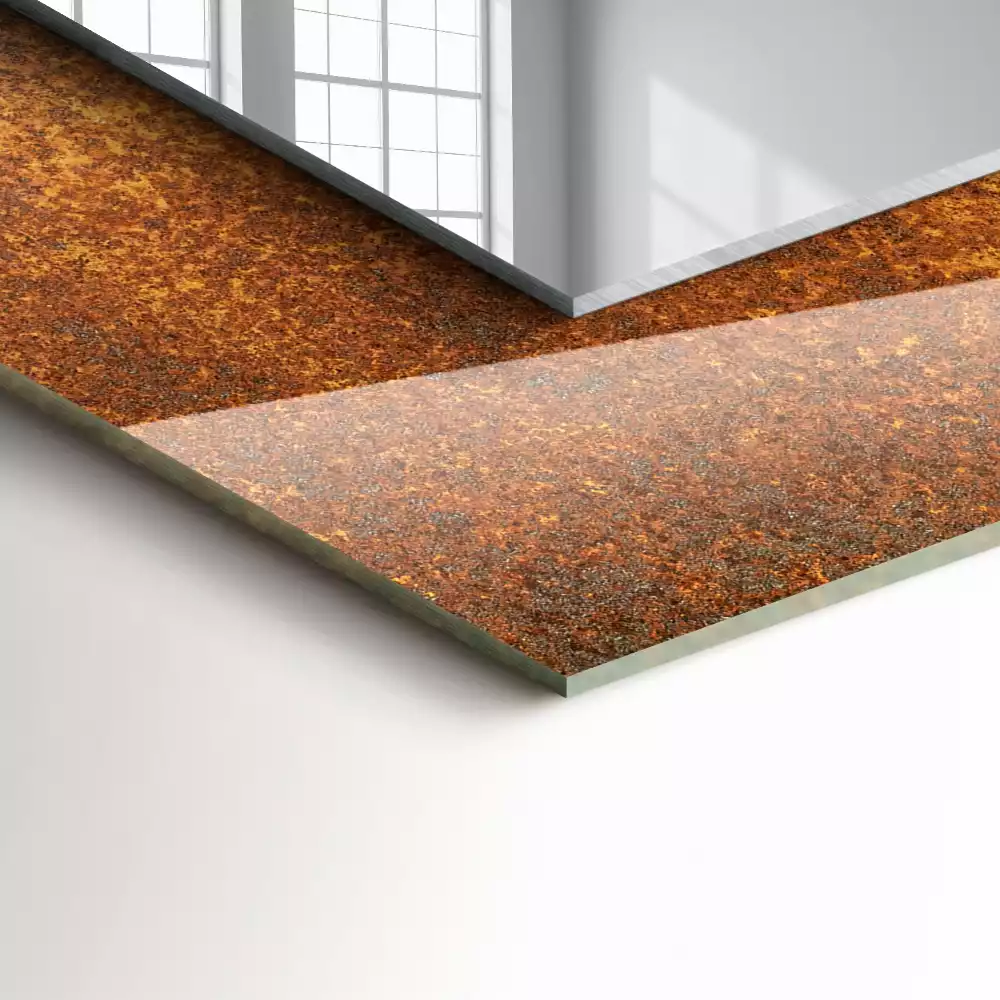 Négyszögletes díszes tükör Divatos rozsda fémlemez