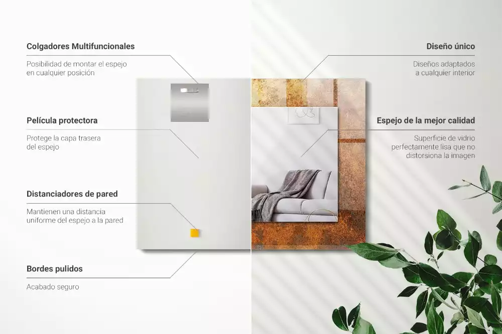 Négyszögletes díszes tükör Divatos rozsda fémlemez