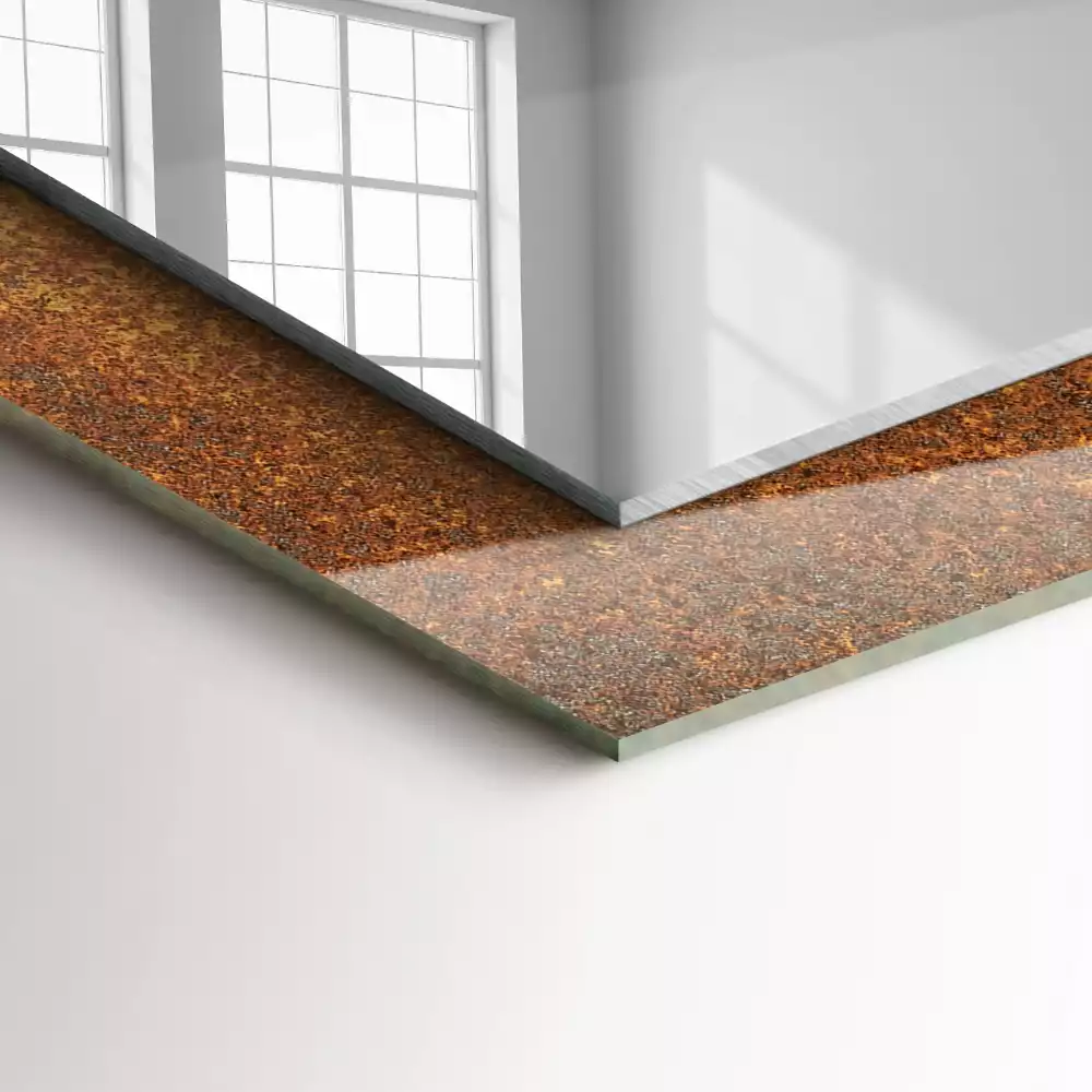 Négyszögletes díszes tükör Divatos rozsda fémlemez