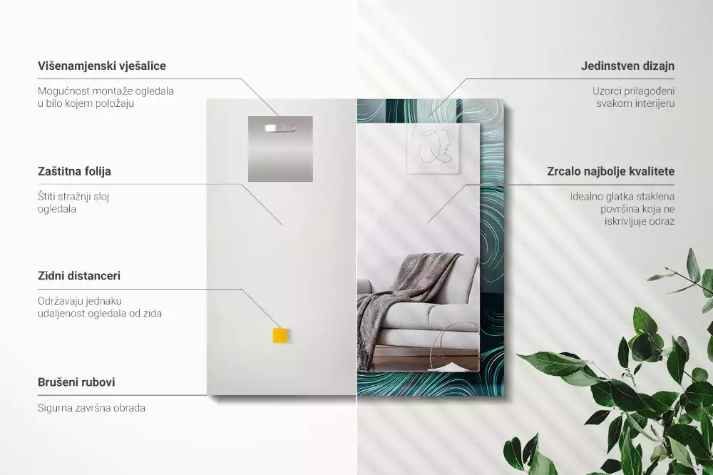 Négyszögletes díszes tükör Absztrakt vonalak minták