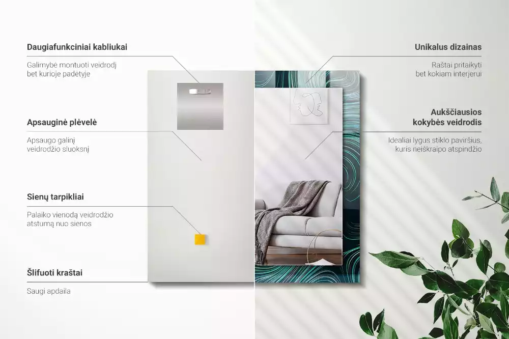 Négyszögletes díszes tükör Absztrakt vonalak minták