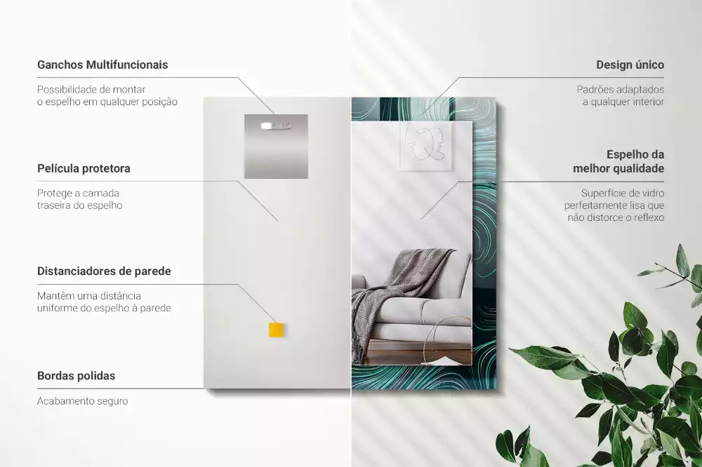 Négyszögletes díszes tükör Absztrakt vonalak minták