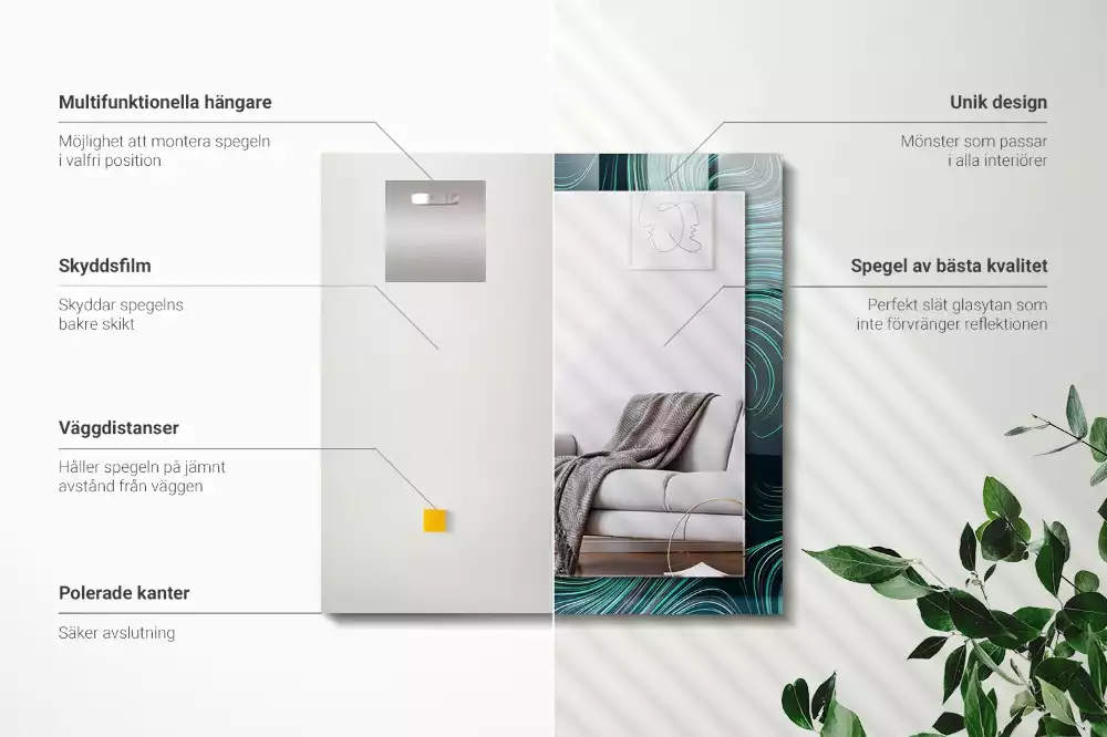 Négyszögletes díszes tükör Absztrakt vonalak minták