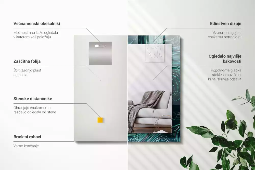 Négyszögletes díszes tükör Absztrakt vonalak minták